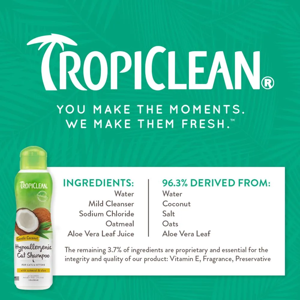 15% OFF: TropiClean Gentle Coconut Hypoallergenic Cat Shampoo 12oz