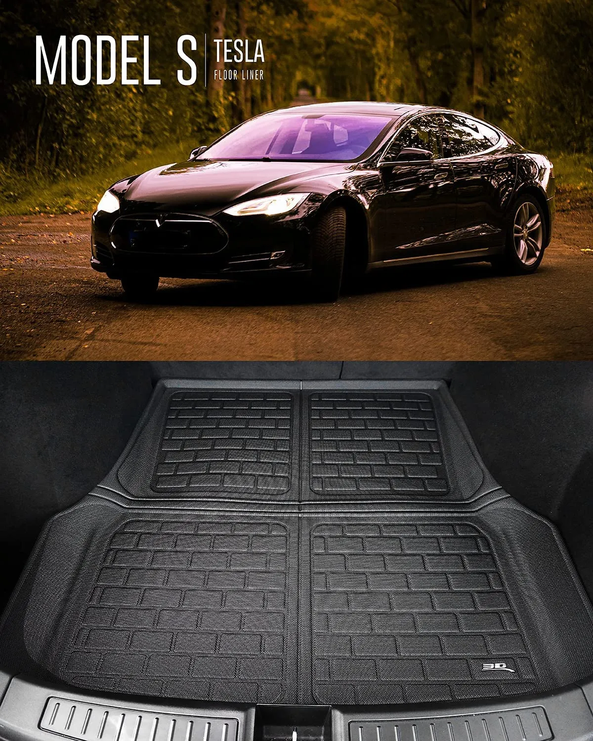 2020-21 Tesla Model S -3D MAXpider All-Weather Floor Mats Custom Fit Car Floor Liners, Kagu Series (Rear Cargo Black)