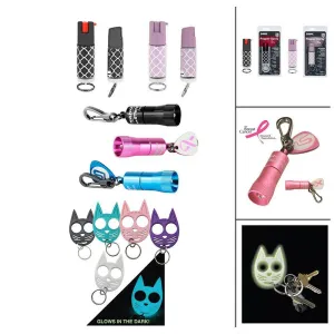 36 Units Designer Pepper Sprays Nano Flashlights and Kitty Key-Chains Bundle