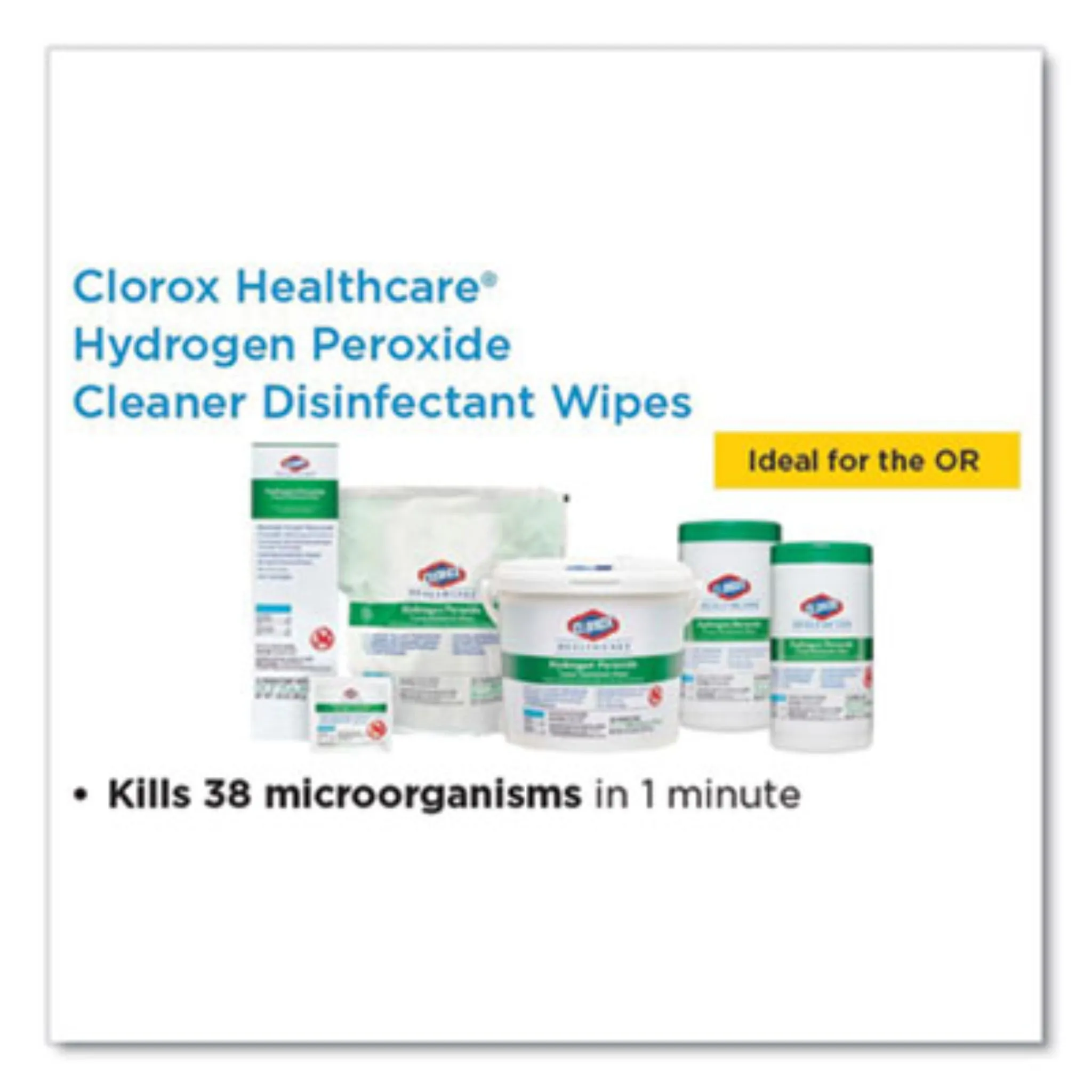 CLOROX SALES CO. CLO30827 Hydrogen Peroxide Cleaner Disinfectant Wipes, 12 x 11, Unscented, White, Pack of 185, Carton of 2 Packs