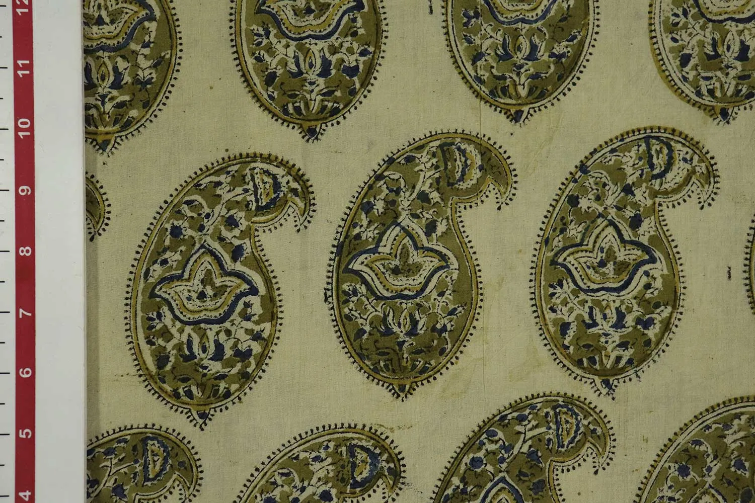 Cream & Mehndi Green Paisley Cotton Cambric Fabric