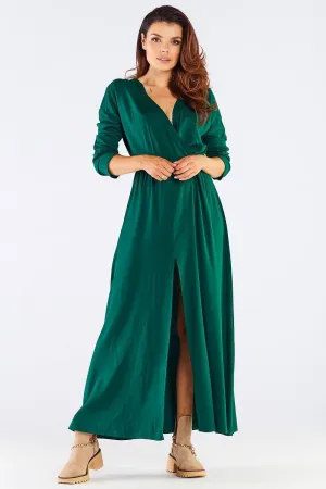 Elegant Long-Sleeve Maxi Dress with Zip Closure