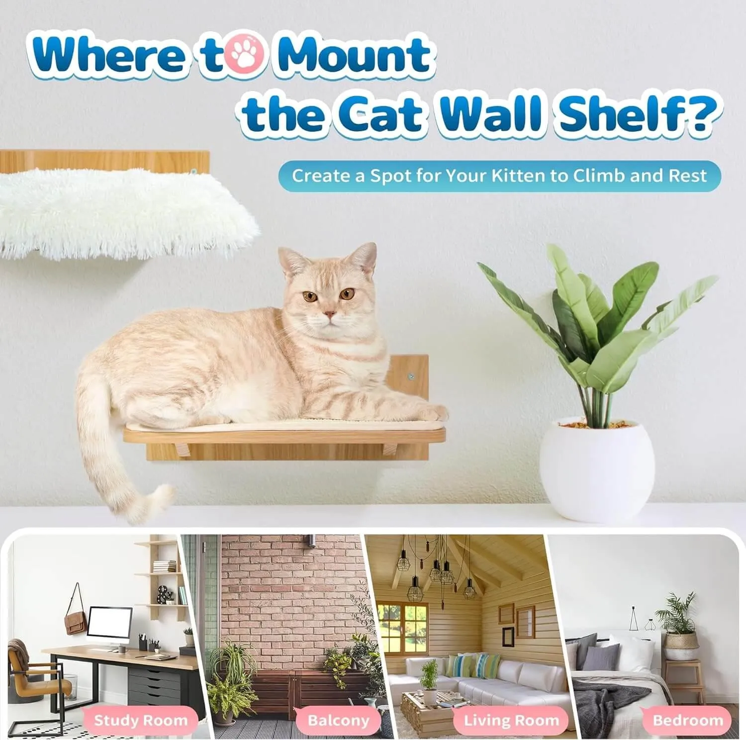 Floating Cat Wall Shelf with Sisal Scratching Mat