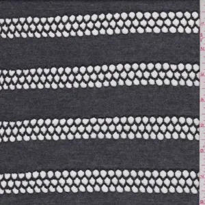 Heather Charcoal Eyelet Deco Stripe T-Shirt Knit Fabric