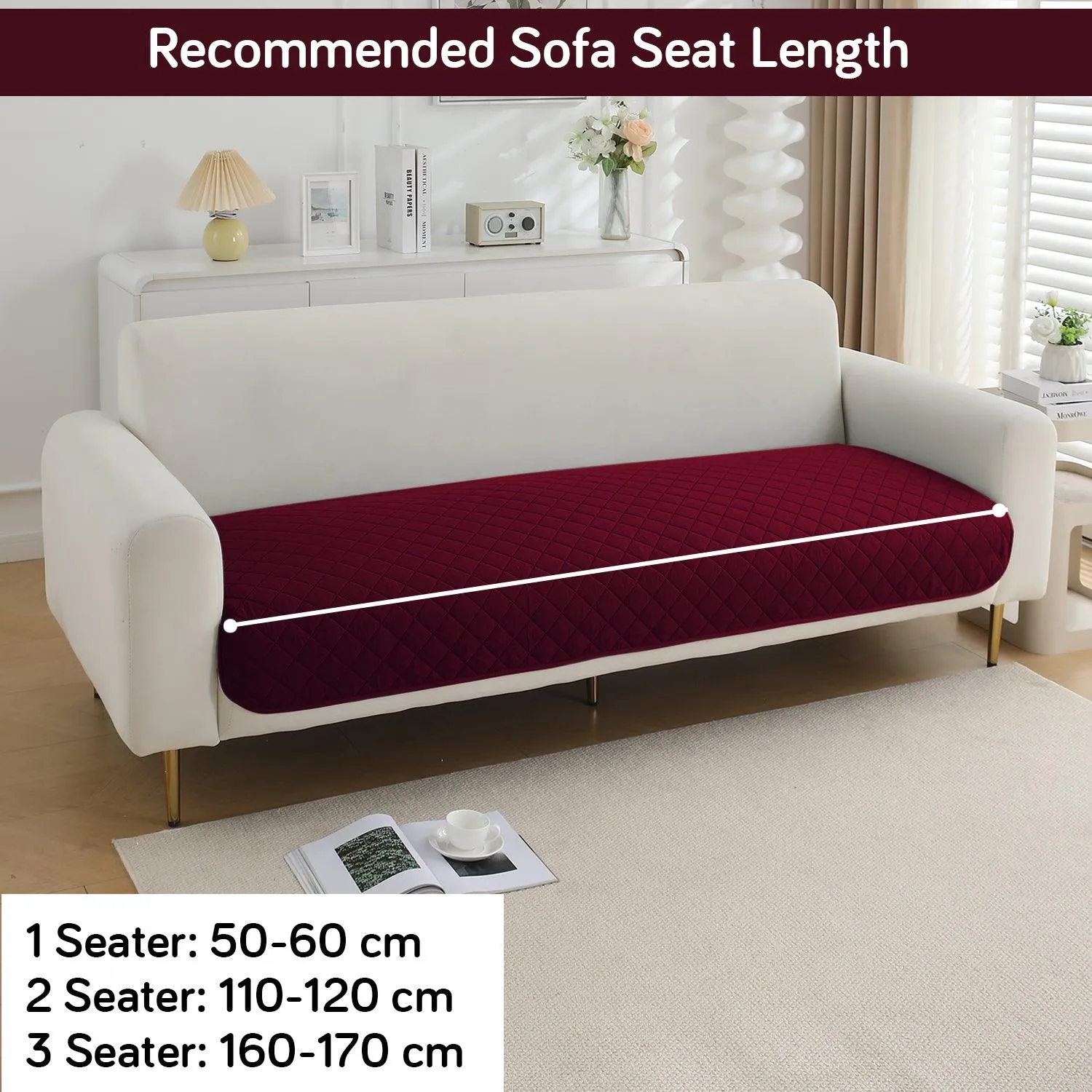 HOKIPO Water Repellent   Waterproof Quick Dry Sofa Seat Mat for 1/2/3 Seater Sofa - Burgundy