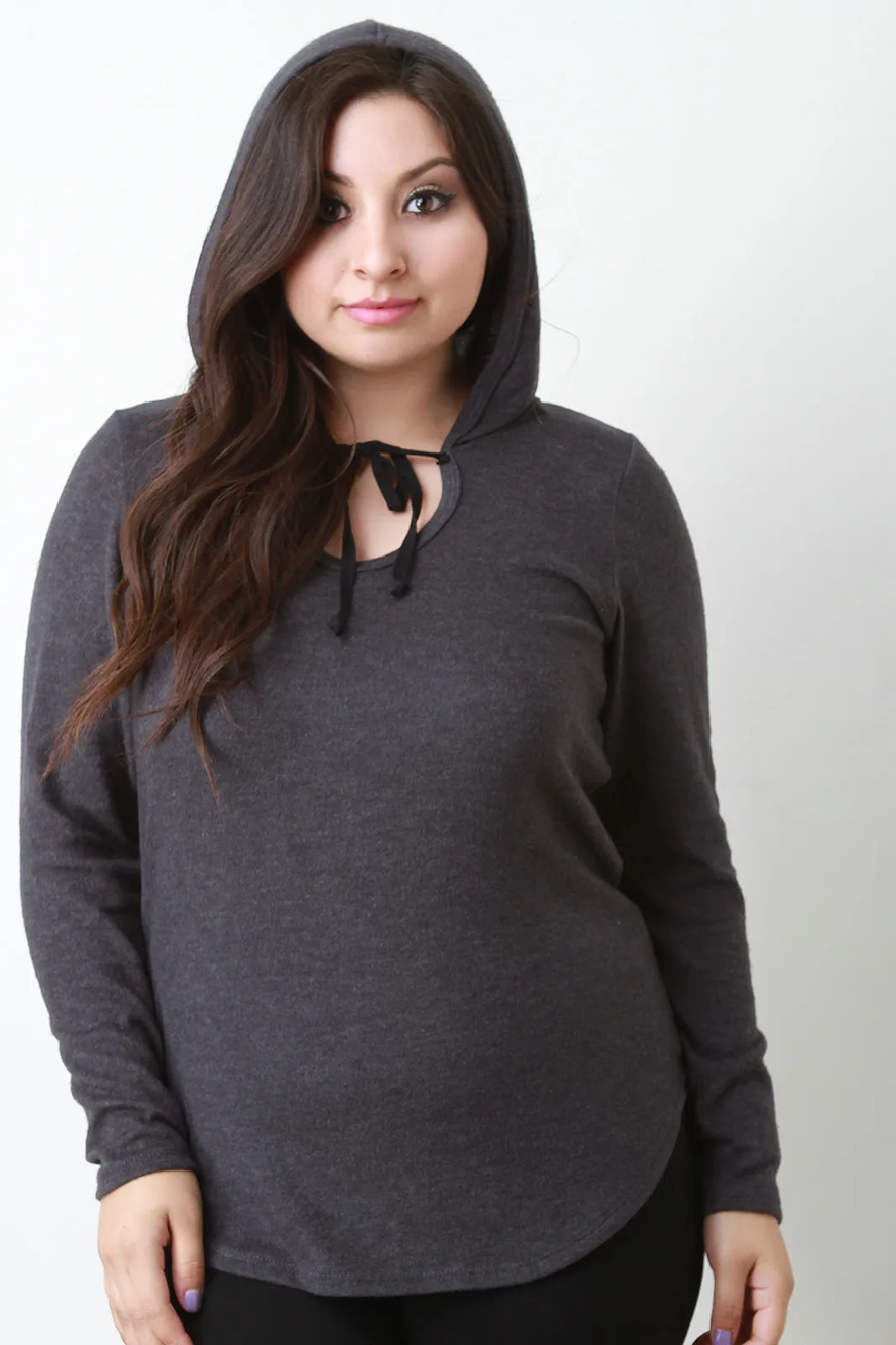 Hooded Drawstring Soft Knit Top