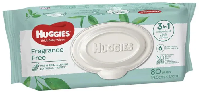 Huggies Baby Wipes Fragrance Free (80 Wipes)