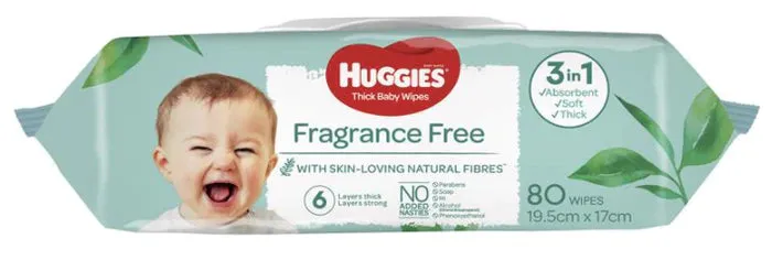 Huggies Baby Wipes Fragrance Free (80 Wipes)