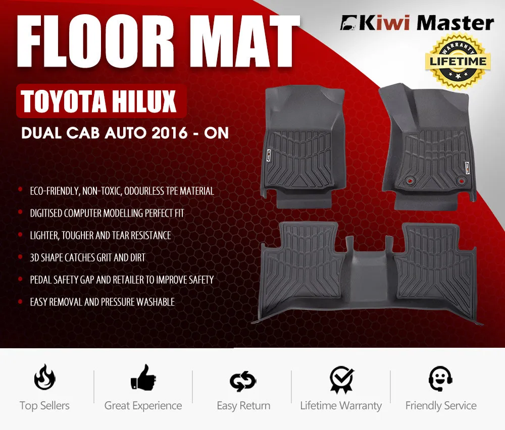 KIWI MASTER 3D TPE Car Floor Mats Liner Fit Toyota Hilux Dual Cab Auto 2016-ON