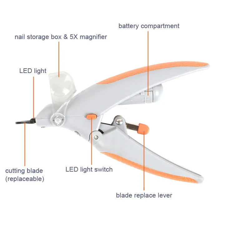 LED Light Pet Nail Clipper for Trimming Cats & Dogs Nails & Claws with 5X Magnifier and Sharp Blades