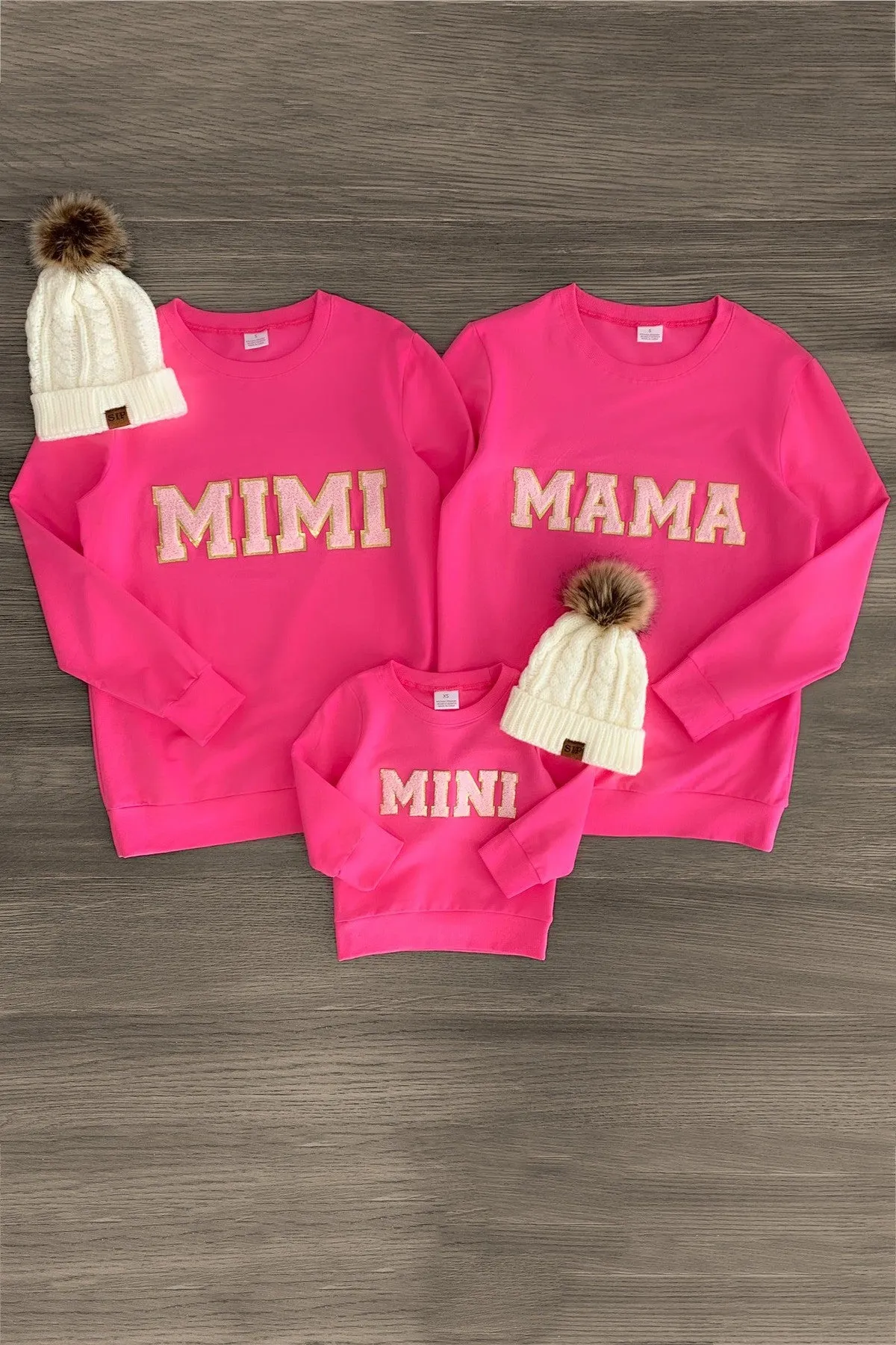 Mom & Me - "Mimi, Mama & Mini" Pink Chenille Patch Top