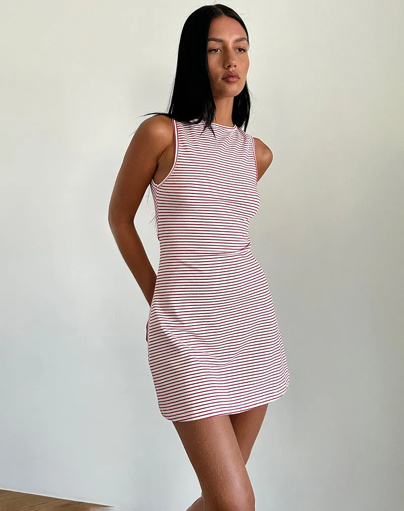 Muzuki Jersey Mini Dress in Red and White Stripe