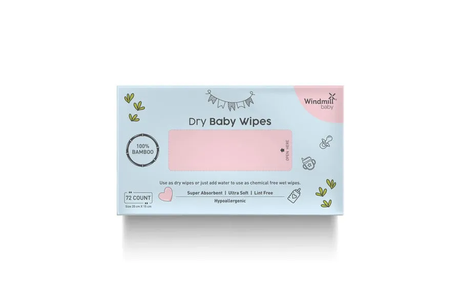 Natural Dry Baby Wipes, 100% Soft Bamboo