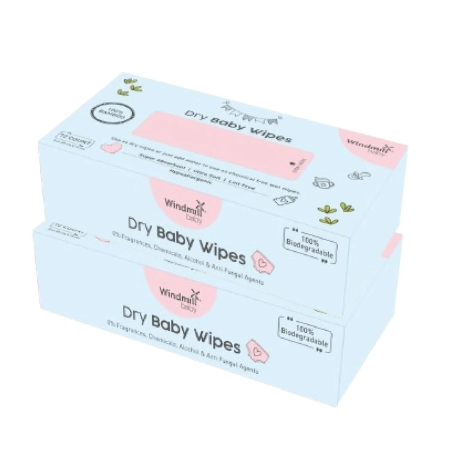 Natural Dry Baby Wipes, 100% Soft Bamboo