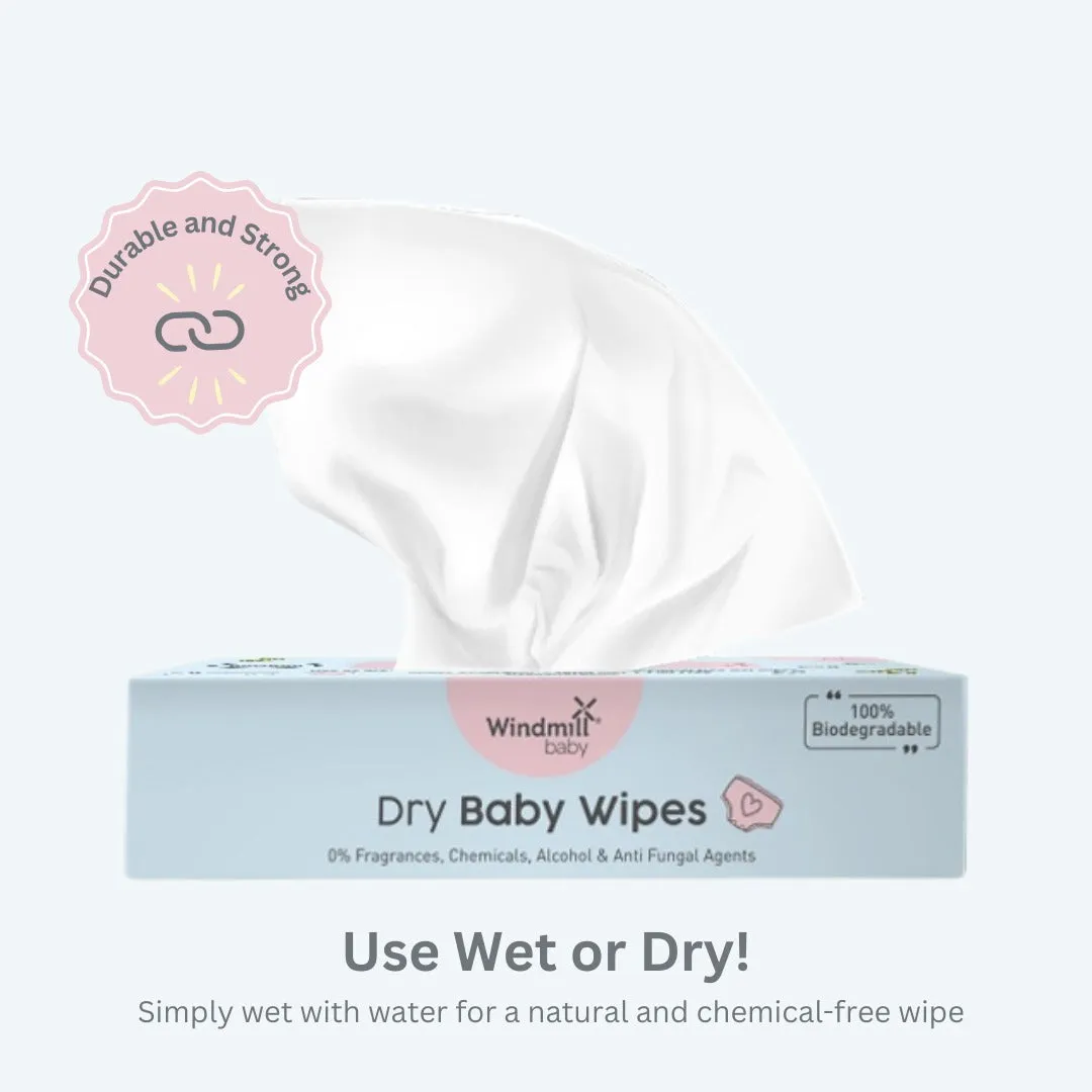 Natural Dry Baby Wipes, 100% Soft Bamboo