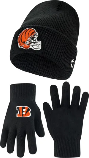 NFL Official Adults Super Soft Heritage Logo Winter Beanie Knit Hat with Extra Warm Touch Screen Gloves|Cincinnati Bengals