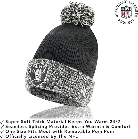 NFL Official Adults Super Soft Two Tone Winter Beanie Knit Hat with Extra Warm Touch Screen Gloves|Las Vegas Raiders