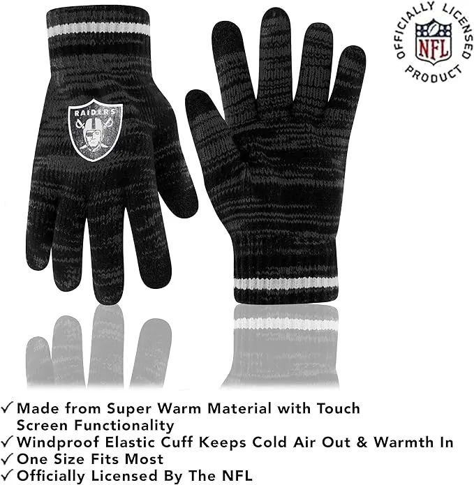 NFL Official Super Soft Marl Knit Winter Beanie Knit Hat with Extra Warm Touch Screen Gloves|Las Vegas Raiders