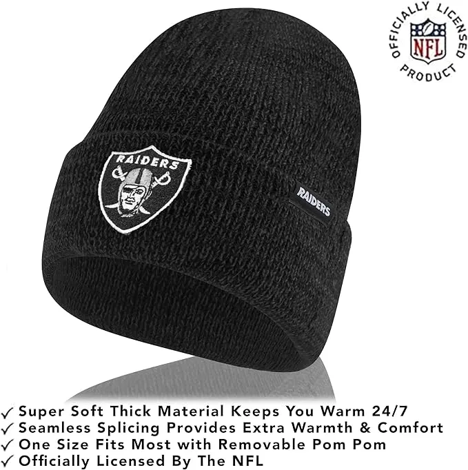 NFL Official Super Soft Marl Knit Winter Beanie Knit Hat with Extra Warm Touch Screen Gloves|Las Vegas Raiders