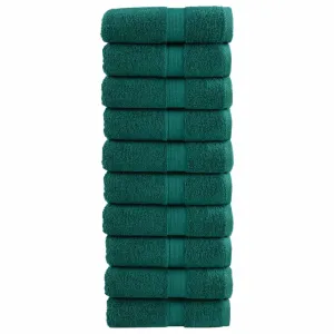 Premium Guest Towels 10 pcs Green 30x50 cm 600 gsm 100% Cotton