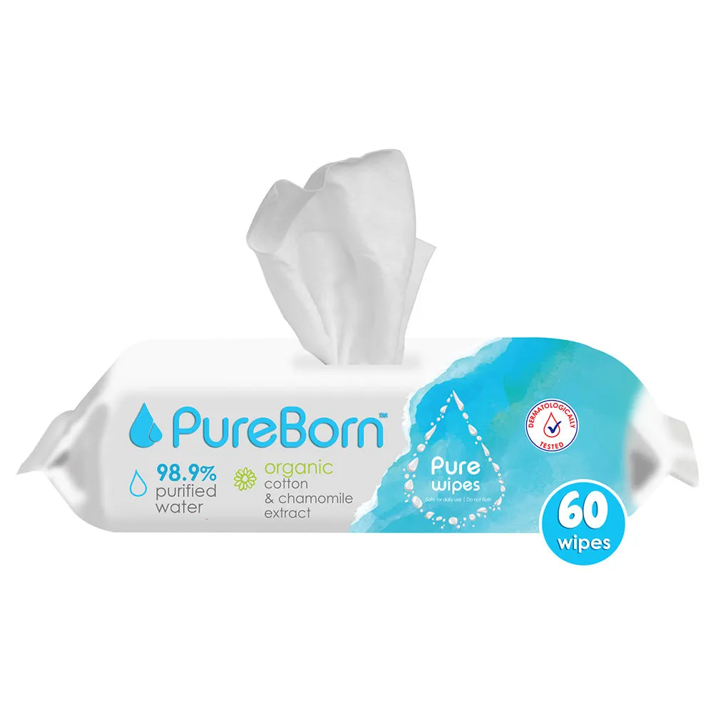 PureBorn Organic Cotton & Chamomile Extract Pure Wipes 4x60s