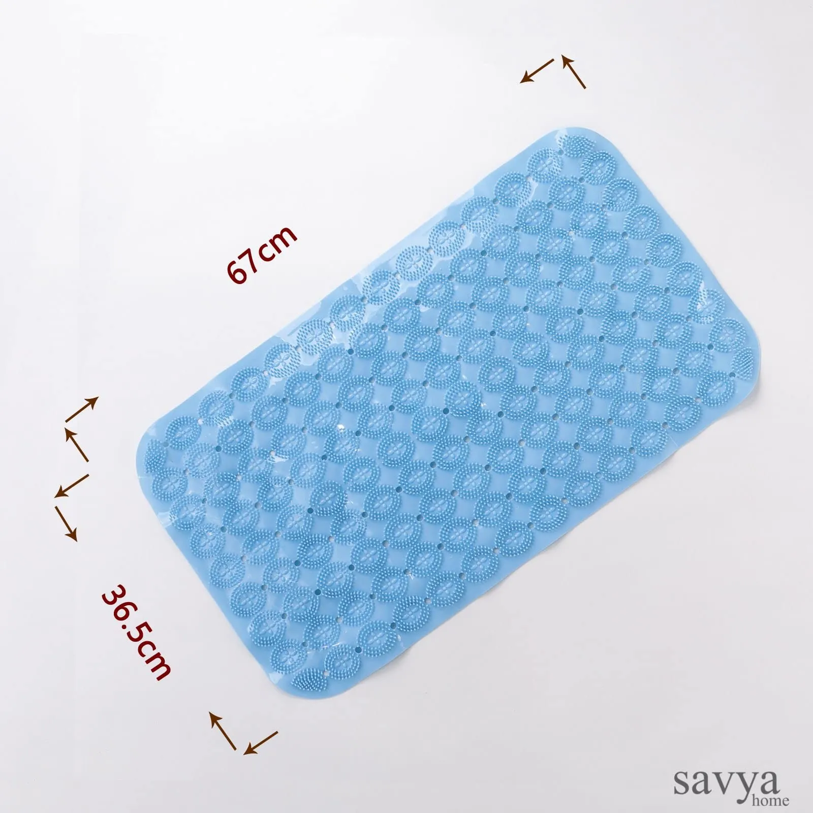 SAVYA HOME Anti Skid Bath Mat (67x37 Cm) | Anti Slip Rubber Shower Mat | Bathroom Mat Water Soak | Floor Mat with Suction Cups | Machine Washable | Bathroom Accessories | Door Mats for Home | Blue