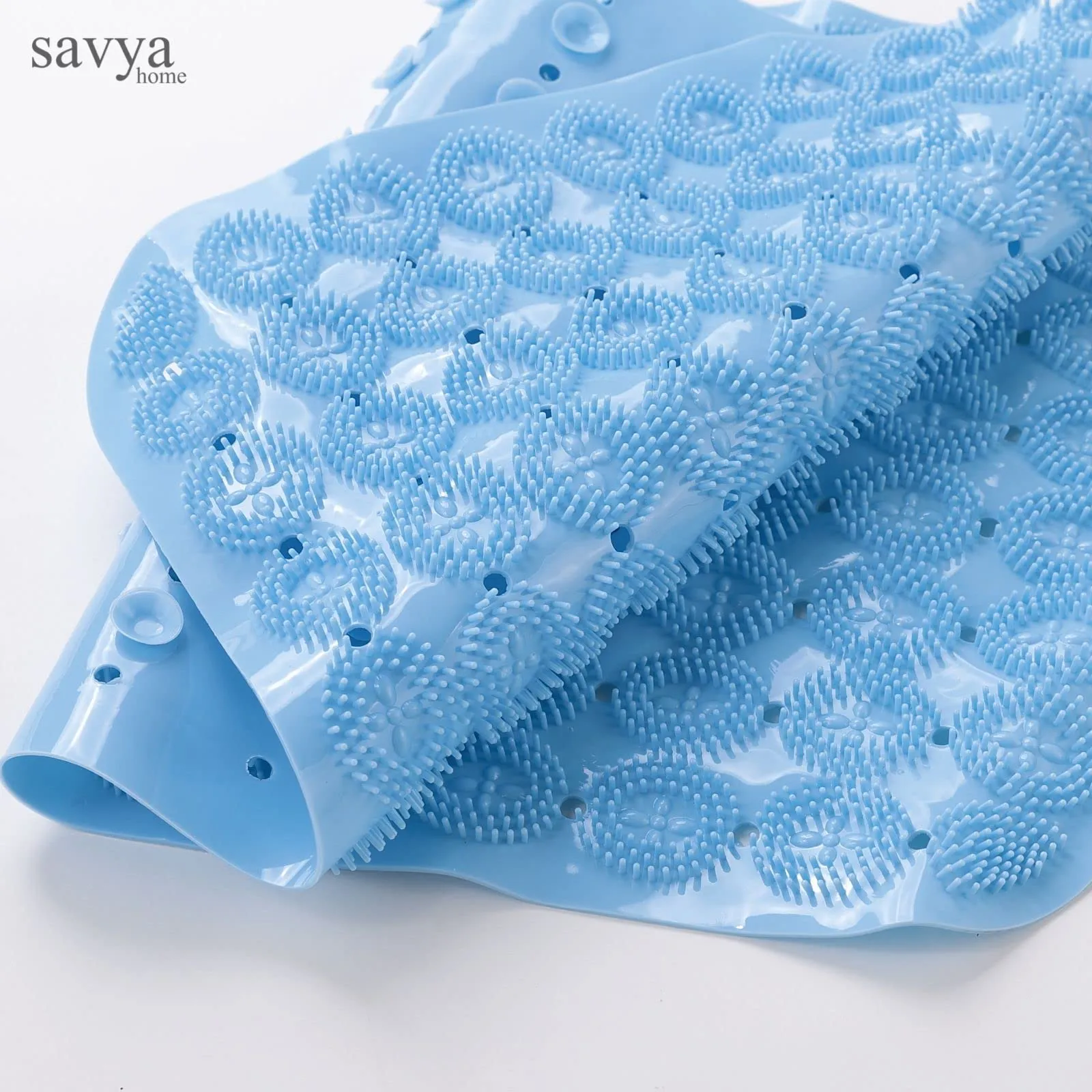 SAVYA HOME Anti Skid Bath Mat (67x37 Cm) | Anti Slip Rubber Shower Mat | Bathroom Mat Water Soak | Floor Mat with Suction Cups | Machine Washable | Bathroom Accessories | Door Mats for Home | Blue