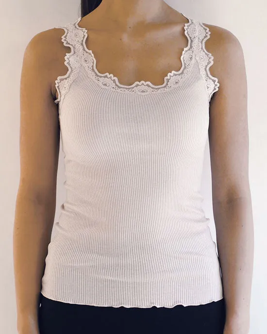 Silk top w Lace Soft Rose