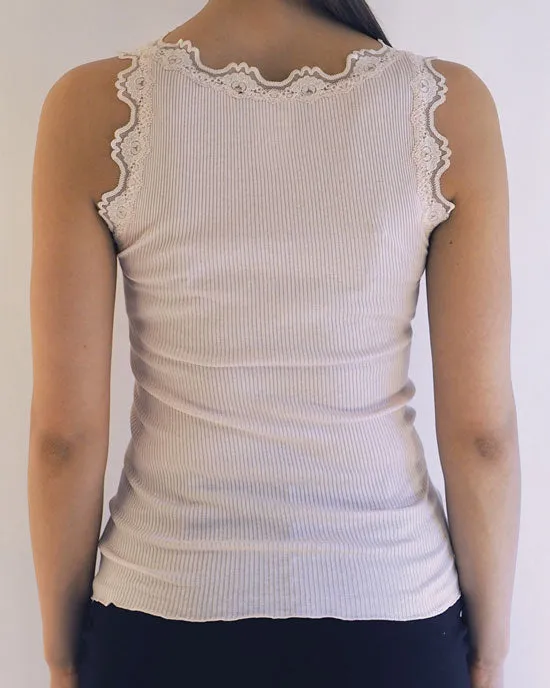 Silk top w Lace Soft Rose