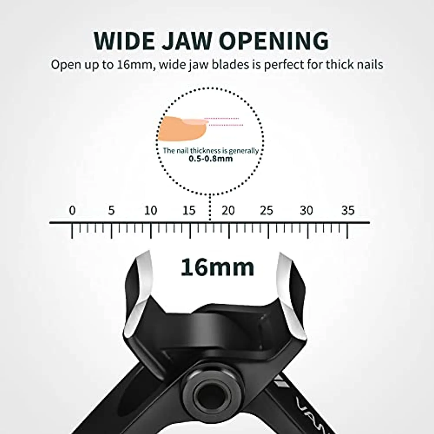 VANWIN Nail Clippers for Thick Nails, 16mm Wide Jaw Opening Oversized Toenail Cutter with Sharp Curved Blade and File, Heavy Duty Stainless Steel Fingernail Seniors Elderly, Black