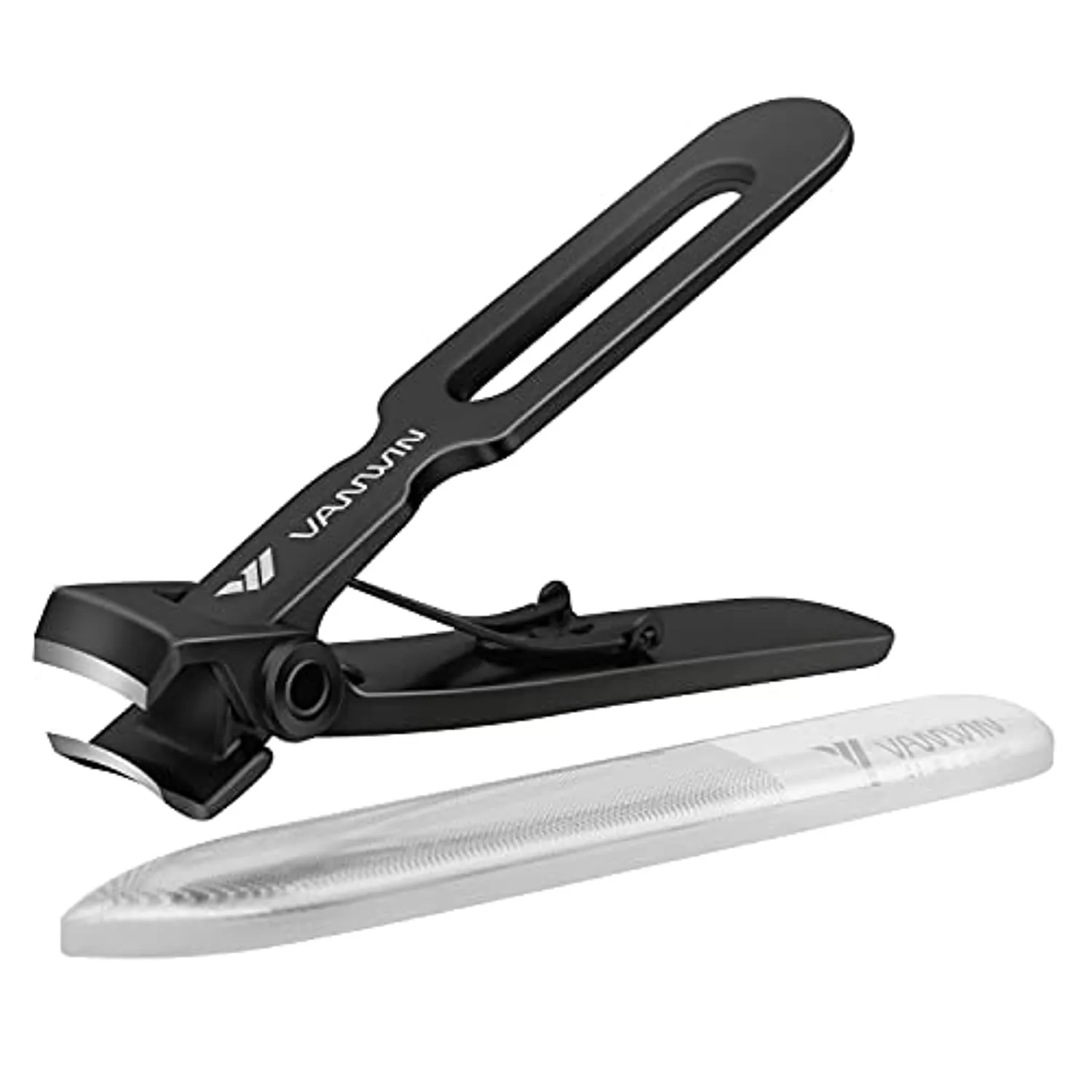 VANWIN Nail Clippers for Thick Nails, 16mm Wide Jaw Opening Oversized Toenail Cutter with Sharp Curved Blade and File, Heavy Duty Stainless Steel Fingernail Seniors Elderly, Black