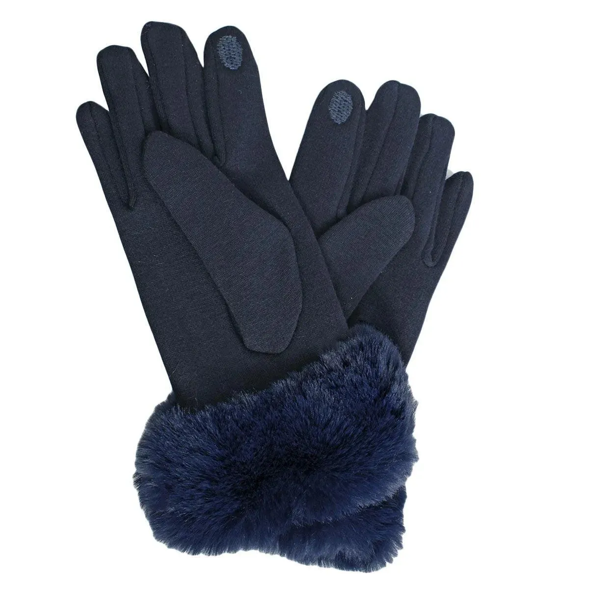 Warm and Stylish: Navy Women's Gloves with Faux Fur Cuff for Winter